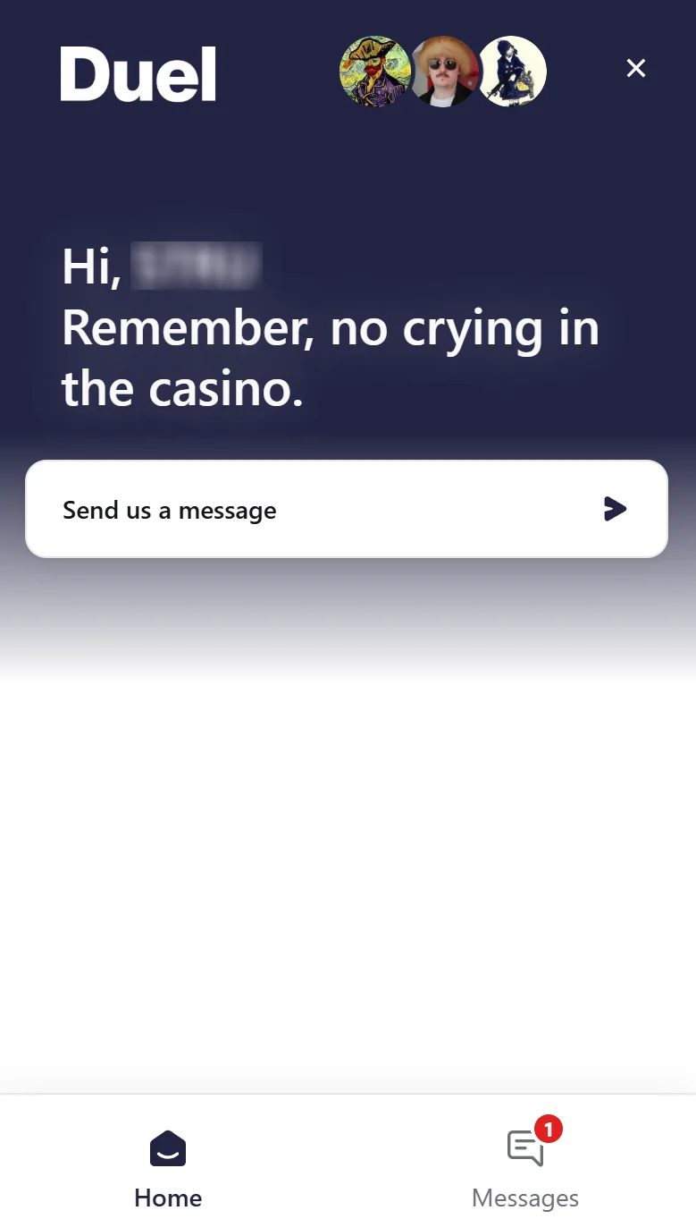 Duel5.com live chat customer support interface