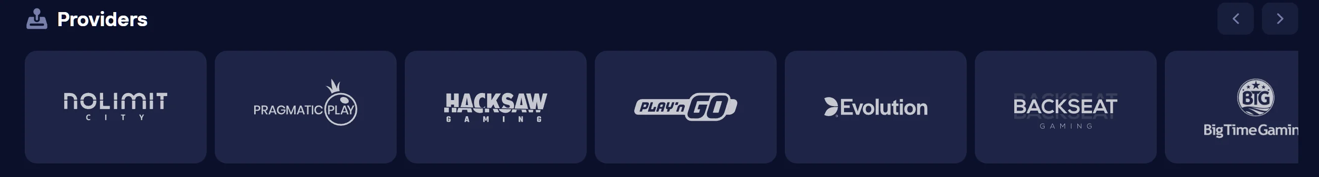 Duel5.com game providers including Pragmatic Play, Evolution, Hacksaw Gaming, NoLimit City, and more
