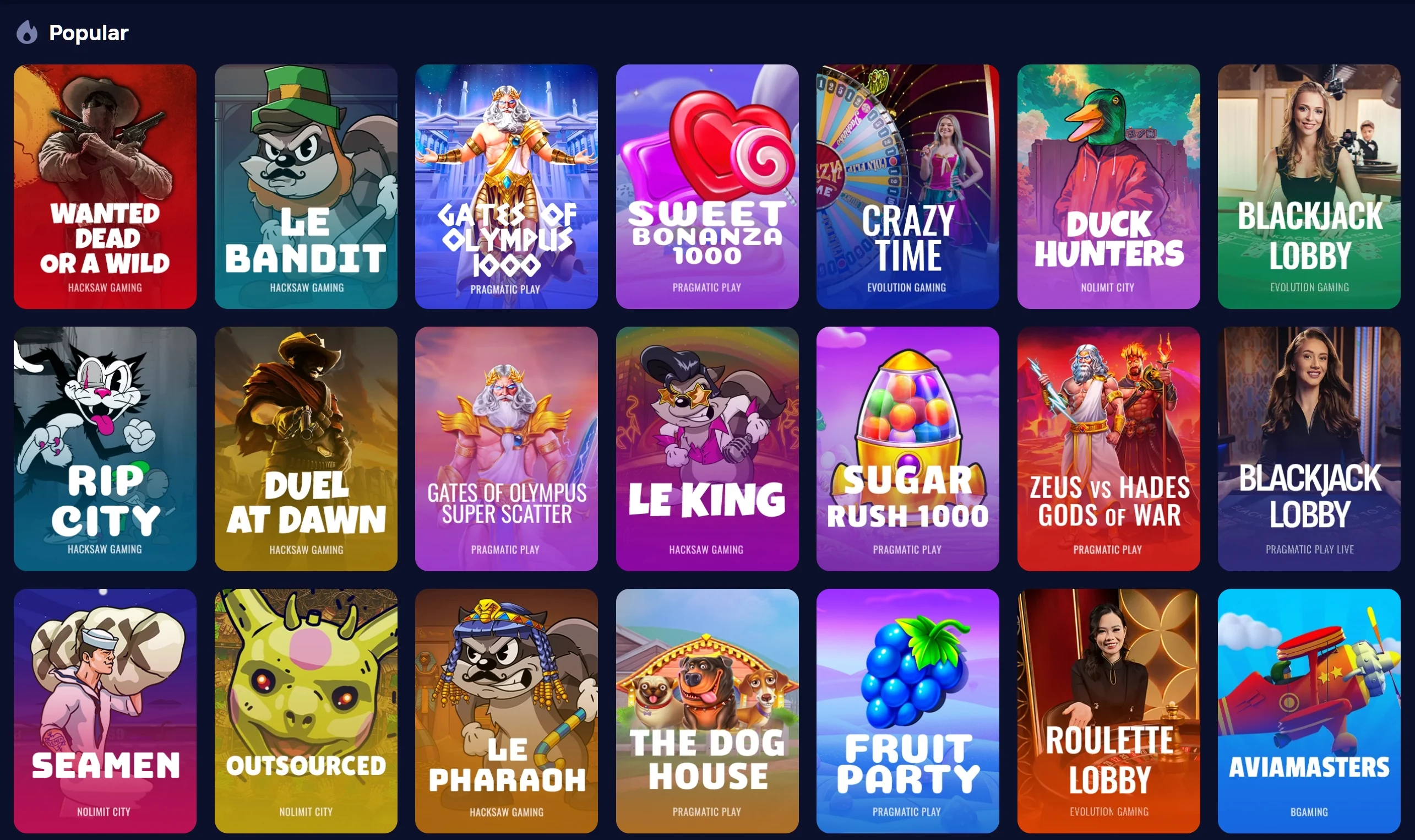 Popular casino slots at Duel5.com including top Pragmatic Play titles